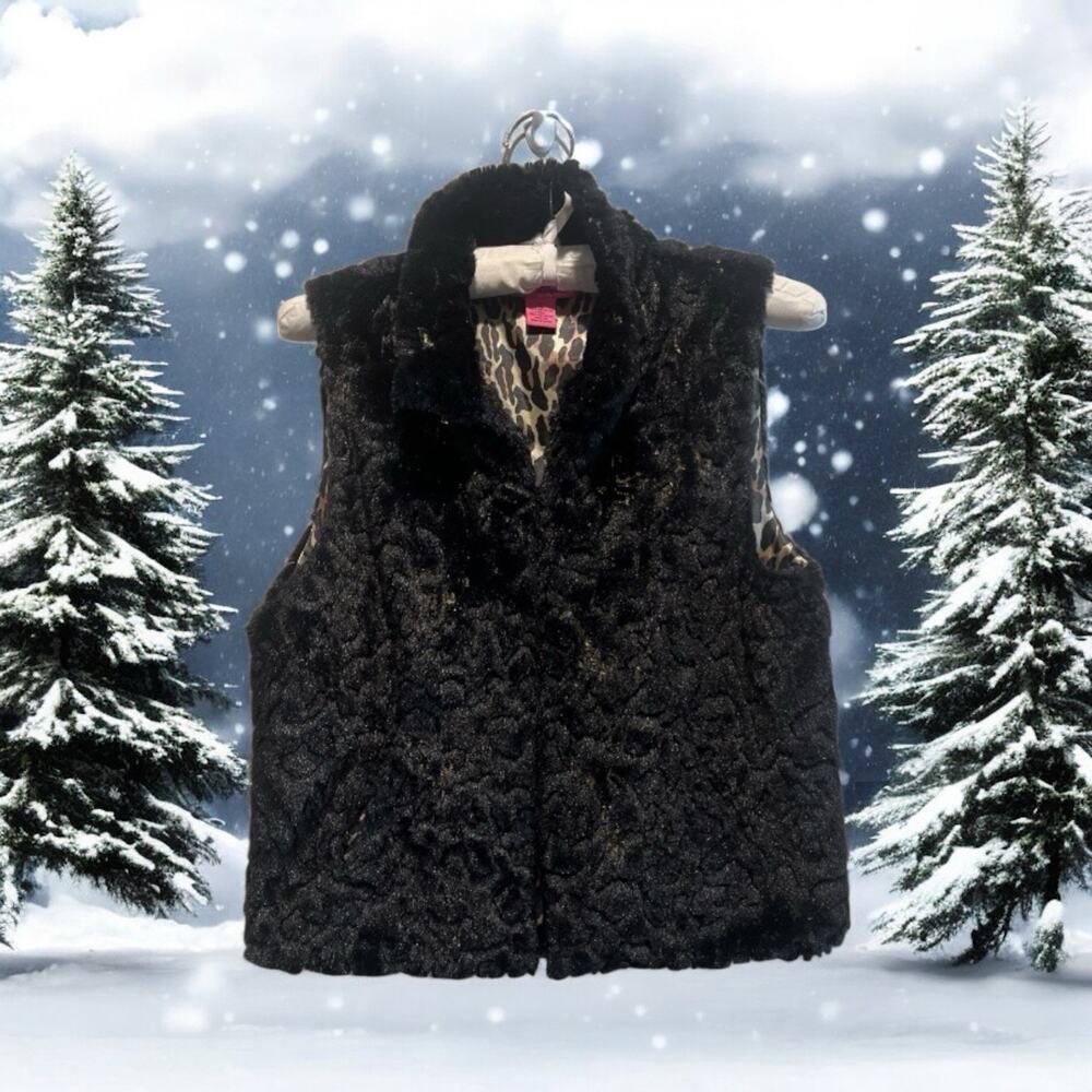 Betsey Johnson Womens Faux Fur Vest Women’s Black Lined Jacket Pockets Sz Medium